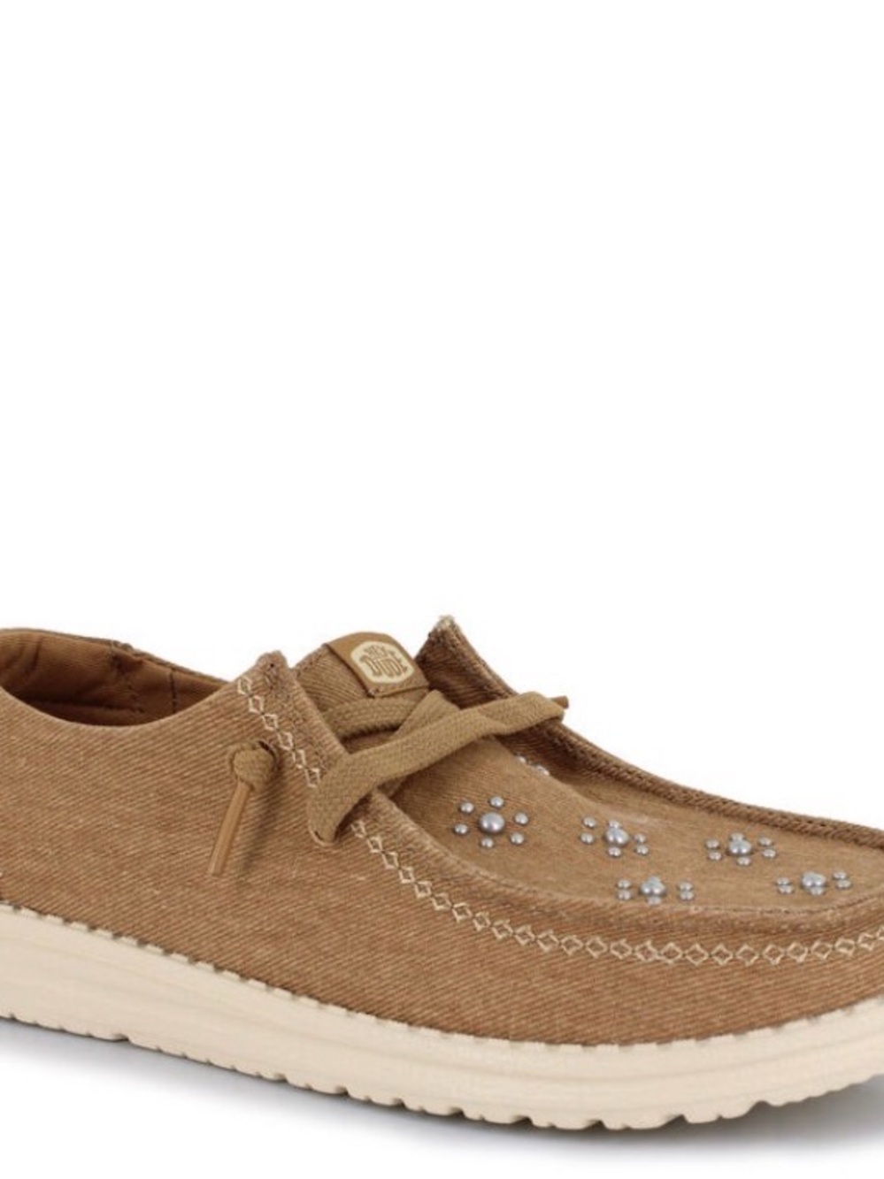 Hey Dude Size 7 Women’s Star Stud Suede Canvas Loafer Cognac / Tan Shoes NEW